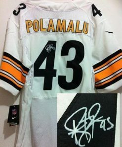 Nike Steelers #43 Troy Polamalu White Men's Stitched NFL Elite Autographed Jersey