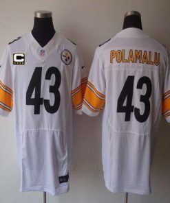 Nike Steelers #43 Troy Polamalu White With C Patch Men's Stitched NFL Elite Jersey