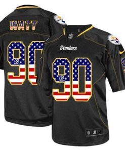 Nike Steelers #90 T. J. Watt Black Men's Stitched NFL Elite USA Flag Fashion Jersey