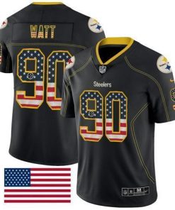Nike Steelers #90 T. J. Watt Black Men's Stitched NFL Limited Rush USA Flag Jersey