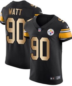 Nike Steelers #90 T. J. Watt Black Team Color Men's Stitched NFL Elite Gold Jersey