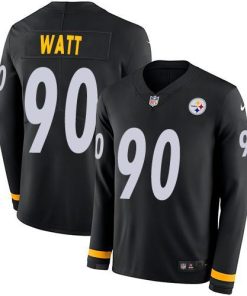 Nike Steelers #90 T. J. Watt Black Team Color Men's Stitched NFL Limited Therma Long Sleeve Jersey