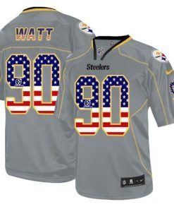 Nike Steelers #90 T. J. Watt Grey Men's Stitched NFL Elite USA Flag Fashion Jersey