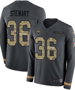 Nike Tampa Bay Buccaneers #36 M.J. Stewart Anthracite Salute to Service Men's Stitched NFL Limited Therma Long Sleeve Jersey Men's