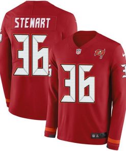 Nike Tampa Bay Buccaneers #36 M.J. Stewart Red Team Color Men's Stitched NFL Limited Therma Long Sleeve Jersey Men's
