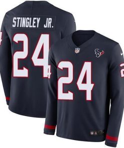 Nike Texans #24 Derek Stingley Jr. Navy Blue Team Color Men's Stitched NFL Limited Therma Long Sleeve Jersey