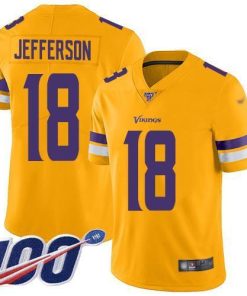 Nike Vikings #18 Justin Jefferson Gold Men's Stitched NFL Limited Inverted Legend 100th Season Jersey