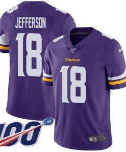 Nike Vikings #18 Justin Jefferson Purple Team Color Men's Stitched NFL 100th Season Vapor Untouchable Limited Jersey