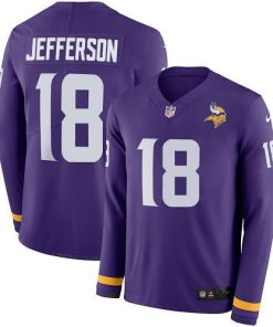 Nike Vikings #18 Justin Jefferson Purple Team Color Men's Stitched NFL Limited Therma Long Sleeve Jersey