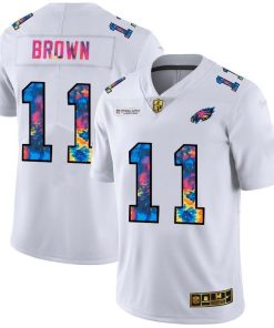 Philadelphia Eagles #11 A.J. Brown Men's White Nike Multi-Color 2020 NFL Crucial Catch Limited NFL Jersey