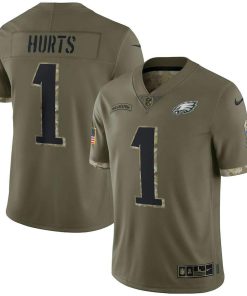 Philadelphia Eagles #1 Jalen Hurts Nike Men's 2022 Salute To Service Limited Jersey - Olive