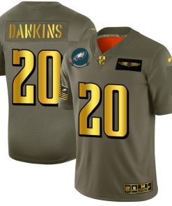 Philadelphia Eagles #20 Brian Dawkins NFL Men's Nike Olive Gold 2019 Salute To Service Limited Jersey