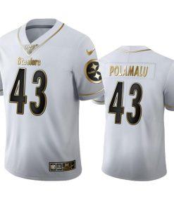 Pittsburgh Steelers #43 Troy Polamalu Men's Nike White Golden Edition Vapor Limited NFL 100 Jersey