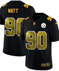 Pittsburgh Steelers #90 T.J. Watt Men's Black Nike Golden Sequin Vapor Limited NFL Jersey
