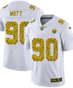 Pittsburgh Steelers #90 T.J. Watt Men's Nike Flocked Leopard Print Vapor Limited NFL Jersey White