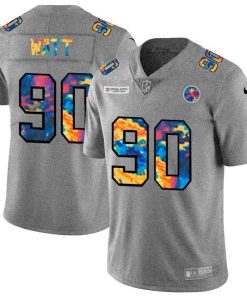 Pittsburgh Steelers #90 T.J. Watt Men's Nike Multi-Color 2020 NFL Crucial Catch NFL Jersey Greyheather