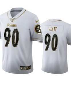 Pittsburgh Steelers #90 T.J. Watt Men's Nike White Golden Edition Vapor Limited NFL 100 Jersey