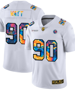 Pittsburgh Steelers #90 T.J. Watt Men's White Nike Multi-Color 2020 NFL Crucial Catch Limited NFL Jersey