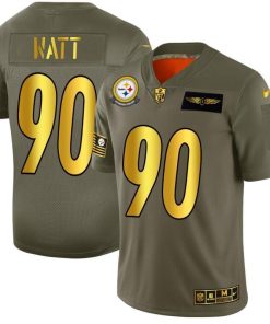 Pittsburgh Steelers #90 T.J. Watt NFL Men's Nike Olive Gold 2019 Salute To Service Limited Jersey