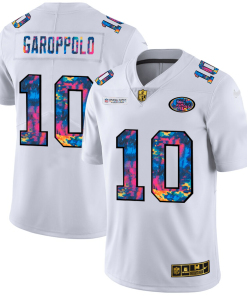 San Francisco 49ers #10 Jimmy Garoppolo Men's White Nike Multi-Color 2020 NFL Crucial Catch Limited NFL Jersey
