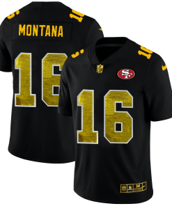 San Francisco 49ers #16 Joe Montana Men's Black Nike Golden Sequin Vapor Limited NFL Jersey