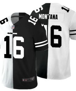 San Francisco 49ers #16 Joe Montana Men's Black V White Peace Split Nike Vapor Untouchable Limited NFL Jersey