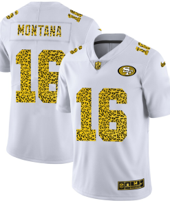 San Francisco 49ers #16 Joe Montana Men's Nike Flocked Leopard Print Vapor Limited NFL Jersey White
