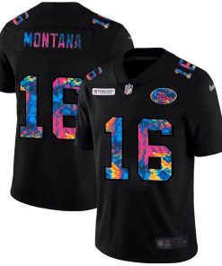 San Francisco 49ers #16 Joe Montana Men's Nike Multi-Color Black 2020 NFL Crucial Catch Vapor Untouchable Limited Jersey