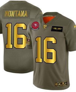 San Francisco 49ers #16 Joe Montana NFL Men's Nike Olive Gold 2019 Salute To Service Limited Jersey