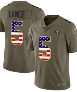 San Francisco 49ers #5 Trey Lance Olive/USA Flag Men's Stitched NFL Limited 2017 Salute To Service Jersey