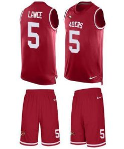 San Francisco 49ers #5 Trey Lance Red Team Color Men's Stitched NFL Limited Tank Top Suit Jersey