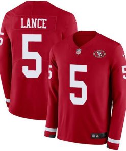 San Francisco 49ers #5 Trey Lance Red Team Color Men's Stitched NFL Limited Therma Long Sleeve Jersey