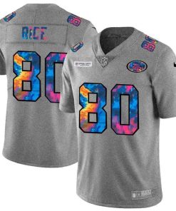 San Francisco 49ers #80 Jerry Rice Men's Nike Multi-Color 2020 NFL Crucial Catch NFL Jersey Greyheather