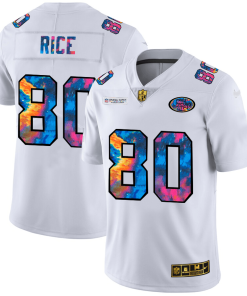 San Francisco 49ers #80 Jerry Rice Men's White Nike Multi-Color 2020 NFL Crucial Catch Limited NFL Jersey