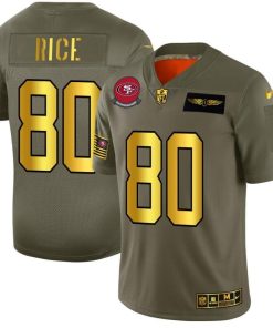 San Francisco 49ers #80 Jerry Rice NFL Men's Nike Olive Gold 2019 Salute To Service Limited Jersey