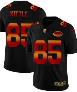 San Francisco 49ers #85 George Kittle Men's Black Nike Red Orange Stripe Vapor Limited NFL Jersey