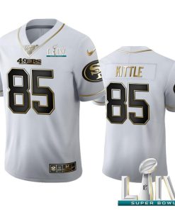 San Francisco 49ers #85 George Kittle Men's Nike White Golden Super Bowl LIV 2020 Edition Vapor Limited NFL 100 Jersey