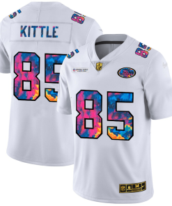 San Francisco 49ers #85 George Kittle Men's White Nike Multi-Color 2020 NFL Crucial Catch Limited NFL Jersey