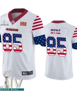 San Francisco 49ers #85 George Kittle White Super Bowl LIV 2020 Men's Nike Team Logo USA Flag Vapor Untouchable Limited NFL Jersey