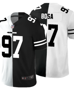 San Francisco 49ers #97 Nick Bosa Men's Black V White Peace Split Nike Vapor Untouchable Limited NFL Jersey
