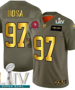 San Francisco 49ers #97 Nick Bosa NFL Men's Nike Olive Gold Super Bowl LIV 2020 2019 Salute To Service Limited Jersey