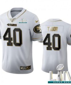 San Francisco San Francisco 49ers #40 Teez Tabor Men's Nike White Golden Super Bowl LIV 2020 Edition Vapor Limited NFL 100 Jersey Men's