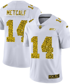 Seattle Seahawks #14 DK Metcalf Men's Nike Flocked Leopard Print Vapor Limited NFL Jersey White