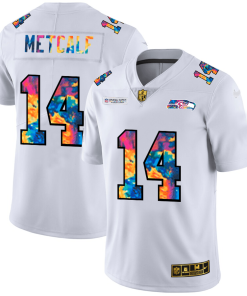 Seattle Seahawks #14 DK Metcalf Men's White Nike Multi-Color 2020 NFL Crucial Catch Limited NFL Jersey