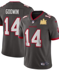 Tampa Bay Buccaneers #14 Chris Godwin Men's Super Bowl LV Champions Patch Nike Pewter Alternate Vapor Limited Jersey
