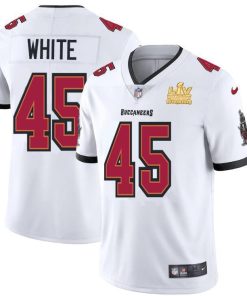 Tampa Bay Buccaneers #45 Devin White Men's Super Bowl LV Champions Patch Nike White Vapor Limited Jersey